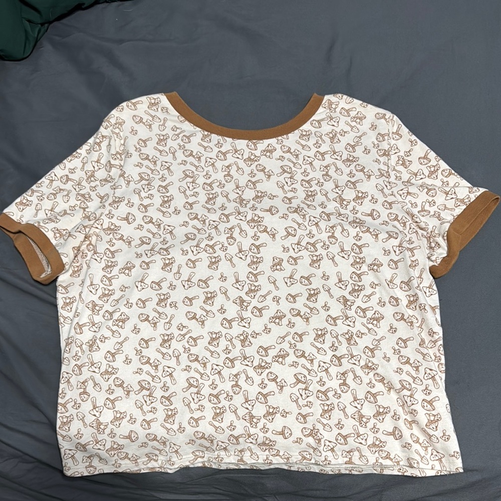 No Boundaries Cream and Brown Short Sleeve Boxy Crop Top